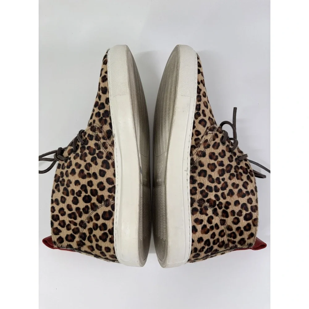 Del Toro Chukka Sneaker Shoes Mens Size 9 Brown Leather Leopard Print Made Italy